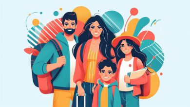 خانواده شاد در حال سفر