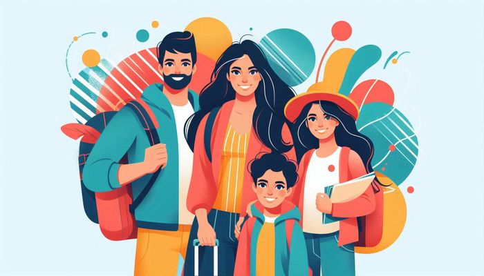 خانواده شاد در حال سفر